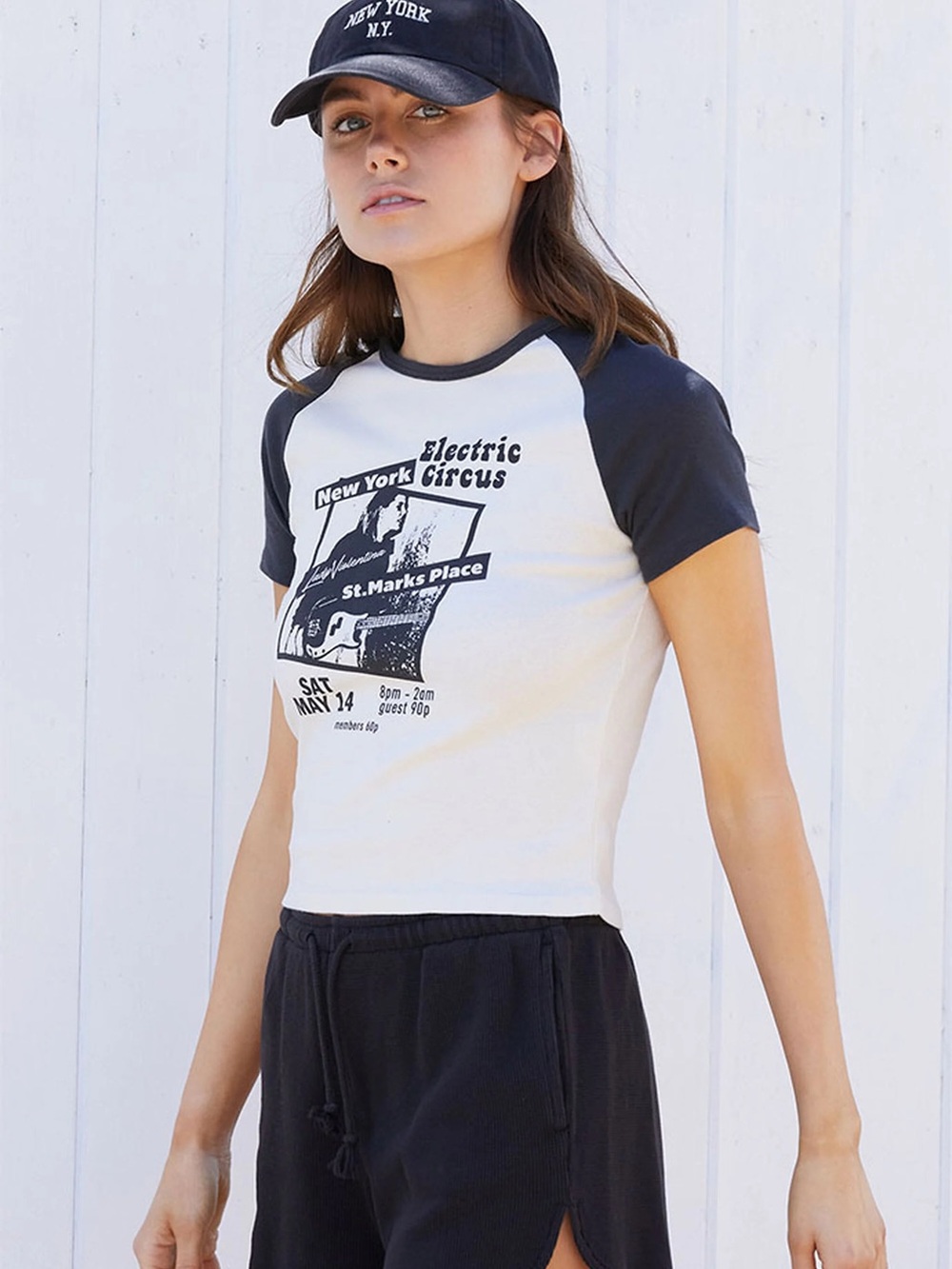 Brandy Melville John Galt Black and White Electric Circus Baby Tee